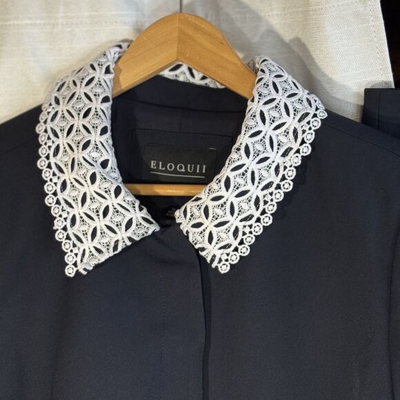 NWT Eloquii Blue Blazer Suit white Lace Jacket Career Business Travel   Size 18 - Picture 3 of 11